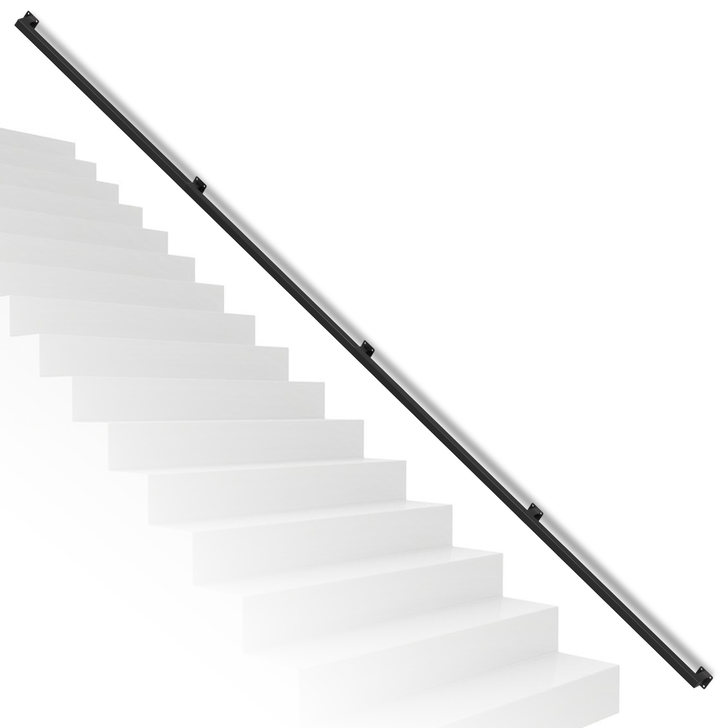 Tolletour Vierkant-handlauf 360 Cm Schwarz, Treppengeländer Aus Eisen Mit Pulverbeschichtung, 30 X 30 Mm, Vierteilig, Für Treppe Und Flur