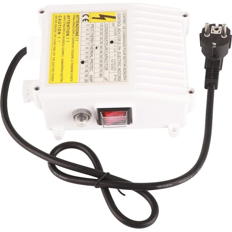Pumpensteuerkasten. Brunnenpumpensteuerung. Integrierter Thermoschutzschalter (1100 W, 1,5 Ps, 60 Μf, 25 A, Eu-stecker, 220 V)