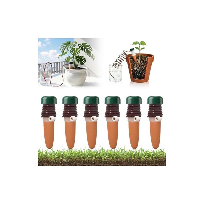 6er-set Bewässerungsspender Für Zimmerpflanzen. Automatisches Bewässerungssystem Für Den Urlaub Mit Schlauch. Tropfbewässerungssystem Für Blumen. Brauner Topf Mit Wasserreservoir – Einzelteile.