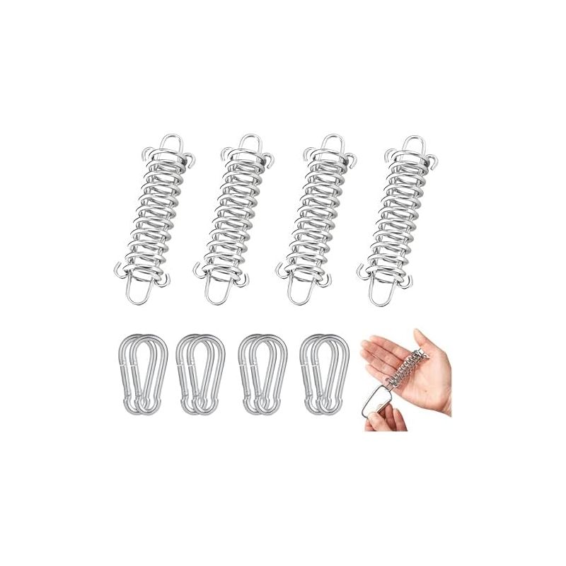 Festmacherfeder. Zugvorrichtung Mit Doppelhaken. Spannschlaufe. 4 Spiralfedern. 8 Karabiner. Für Zelt-, Markisen- Oder Abspannleinen. Geeignet Für Zelte Und Markisen.