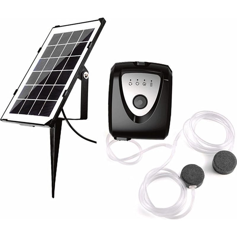 Aoresac 3,5-w-solar-teichbelüfter Mit 4000-mah-akku Und Deutscher Bedienungsanleitung. Usb-anschluss. Zwei 1 M Lange Schläuche. Geeignet Für Gartenteiche Und Aquarien (schwarz).
