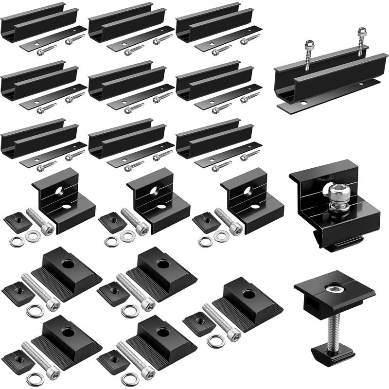 10 Aluminium-solarpanel-montagesätze. 120 X 25 Mm Schienen. Wasserdichte Klemmen. Mittelhalterungen. Für Wohnmobildächer.