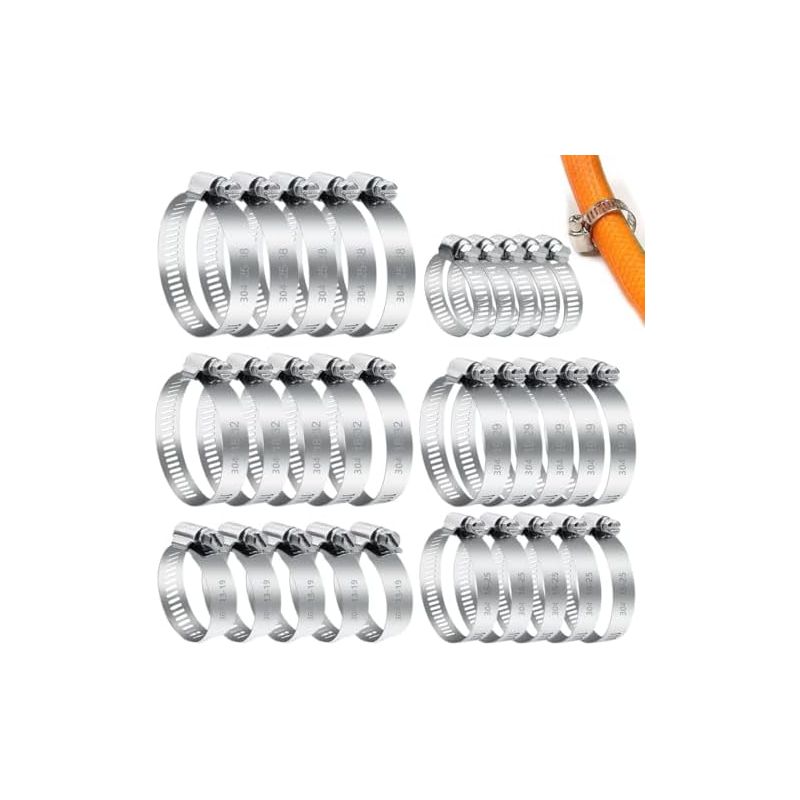 30-teiliges Set Verstellbarer Rohrschellen 10–38 Mm. Edelstahl 304. Geeignet Für Sanitärinstallationen, Schwimmbäder, Dunstabzugshauben Und Ventilatoren.