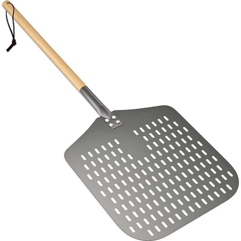 Pizzaschieber. Eloxiertes Aluminium. Perforiert. Holzgriff. 33,5 X 30,5 Cm. Geeignet Für Den Backofen.