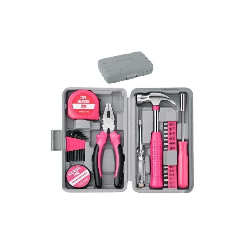 Komplettes Werkzeugset In Pink. Kompletter Werkzeugkasten. Werkzeugset. Pinke Geschenkidee Für Frauen Und Männer. Enthält Hammer, Zange, Schraubendreher, Bits, Maßband Usw.