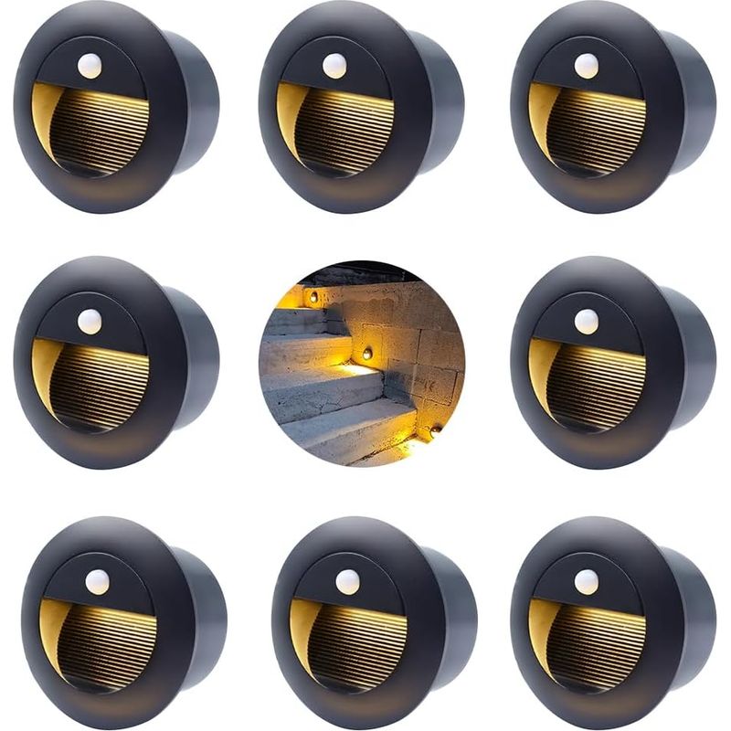 Led-treppenleuchte Mit Bewegungsmelder. Einbau-wandleuchte, 1,5 W, 3000 K, Ip65, 65 Mm. Warmweiße Wandleuchte Mit Anschlussdose. 230-v-einbau-treppenleuchte Aus Aluminium Für Stufenbeleuchtung. Schwar
