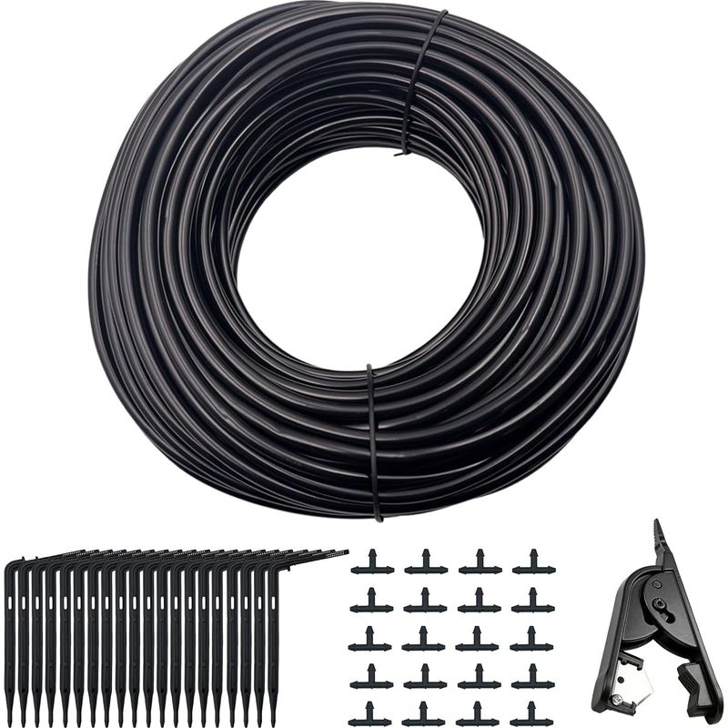 Automatisches Bewässerungssystem Mit Mikroschlauch (3/5 Mm, 40 M). Tropfbewässerungsschlauch Für Die Landwirtschaft. Inklusive 22 Schlauchverbindern Und 20 Tropfern. Bewässerungsset Für Gärten, Bodenr