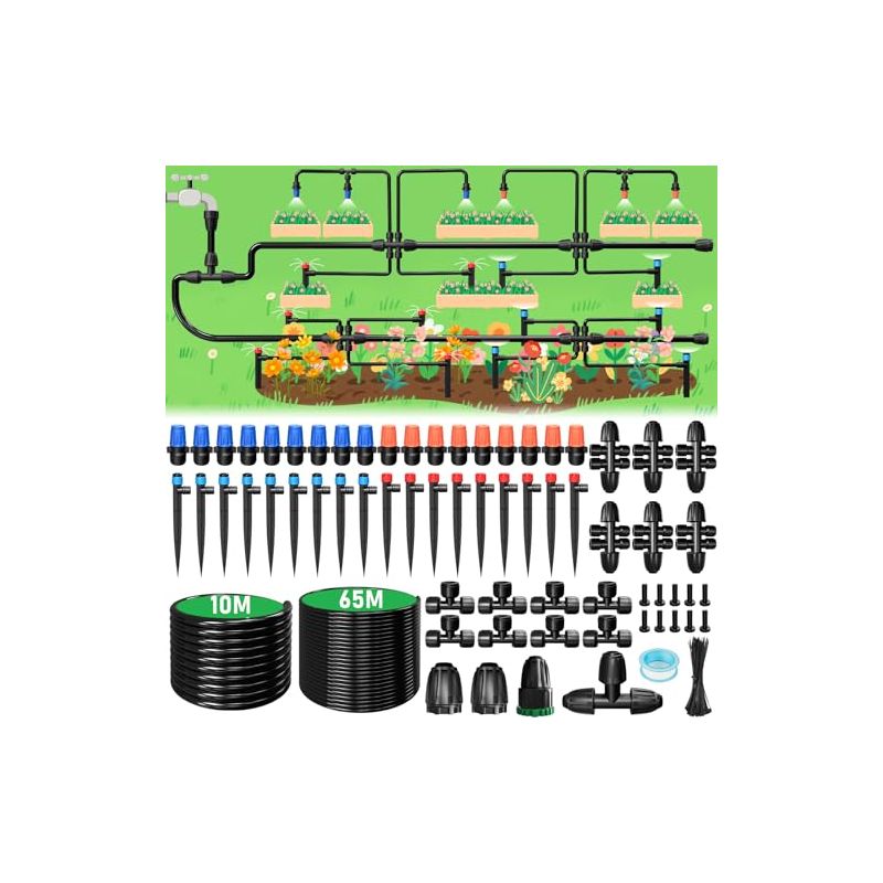 Gartenbewässerungssystem. Automatische Bewässerung (65 M + 10 M). 152-teiliges Tropfbewässerungsset Mit Bewässerungszubehör Für Garten, Rasen, Gewächshaus Und Pflanzen.