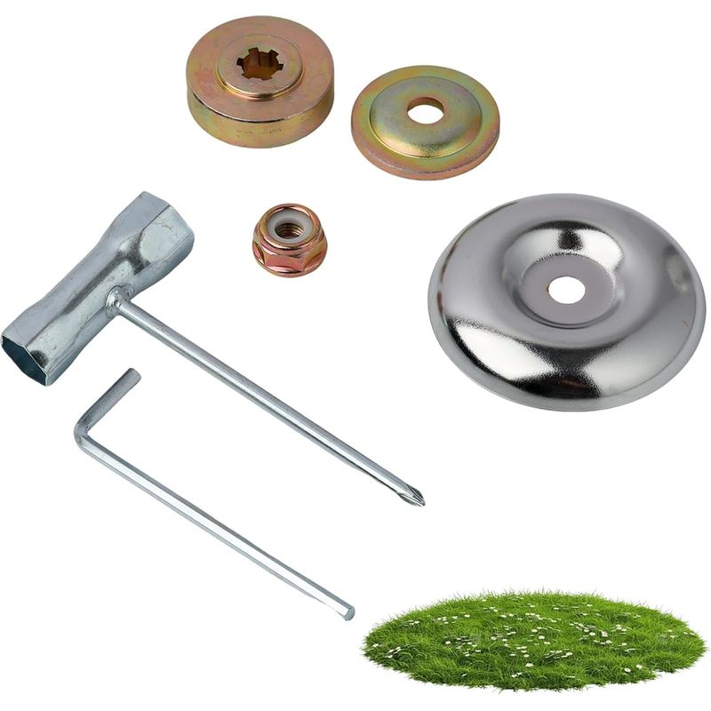 6-teiliges Rasenmäher-zubehörset. Mutter, Unterlegscheibe, Schraubenschlüssel. Robustes Metall. Für Garten- Und Freischneider.