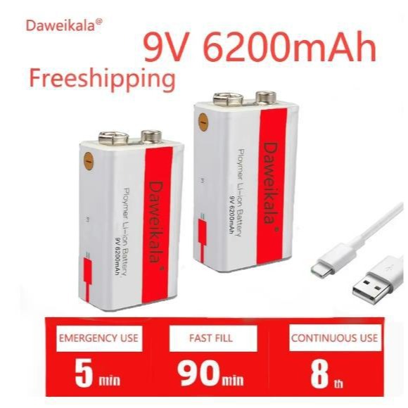 9v Lithium-ionen-akku (6200ah), Usb-mikrobatterie, 9v Multimeter, Spielzeugmikrofon + Usb-ladefunktion
