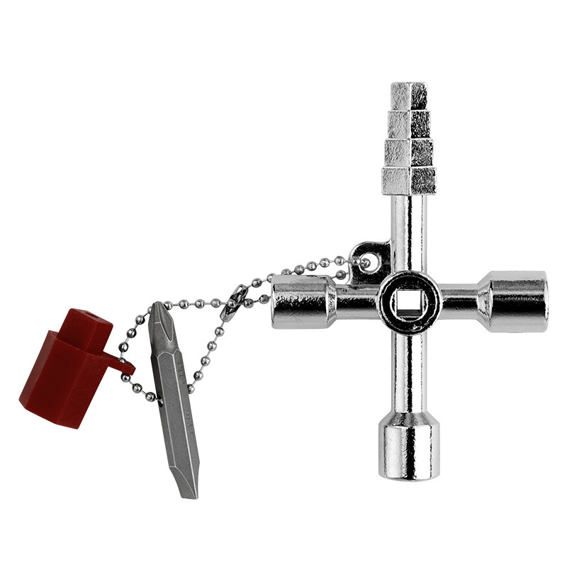Vierfach-multifunktionsschlüssel, Universeller Kreuzschlüssel, Geeignet Für Wasserzähler, Stromzähler, Heizkörper Usw. (silber)