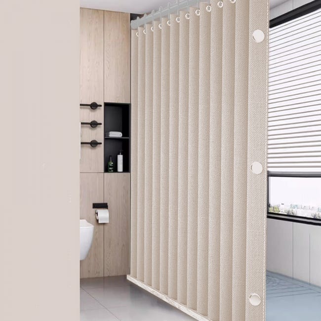 Faltbarer Magnetischer Duschvorhang, Wasserdicht Und Schimmelresistent, Magnetisch, Aus Dickem Leinen, Ungefüttert, Beige, 120 X 180 Cm.