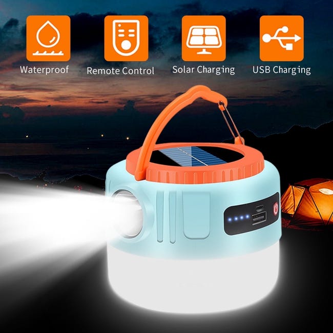 Solarbetriebene Led-campinglampe, Wiederaufladbare Led-campinglampe, Usb-betriebener Solar-campingscheinwerfer