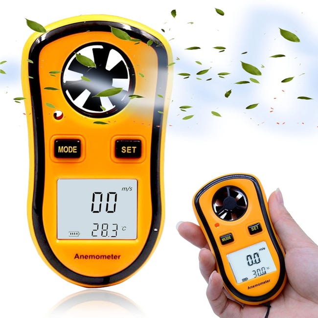 Tragbares Digitales Anemometer – Misst Windgeschwindigkeit (momentan, Durchschnittlich Und Maximal) Und Temperatur – Mit Hintergrundbeleuchtetem Lcd-display