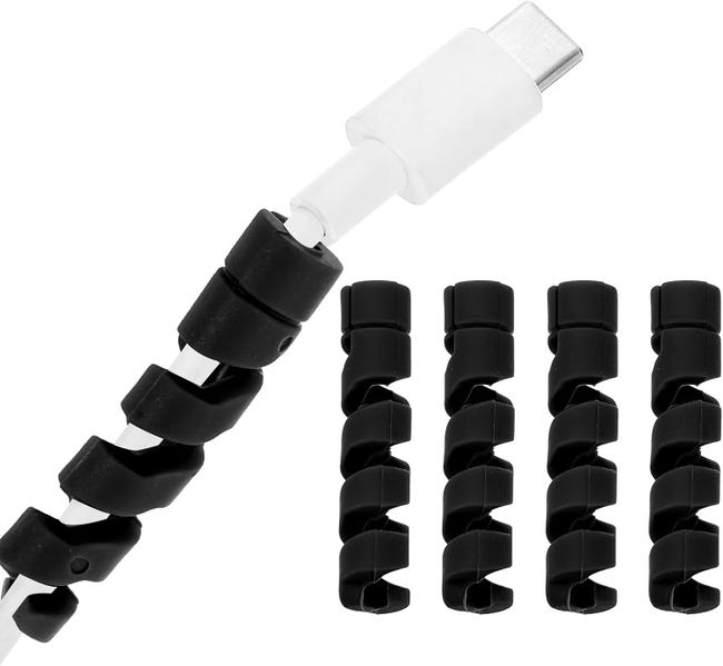 Ein Set Aus 24 Kabelschutzhüllen, Flexiblen Spiralförmigen Silikon-kabelorganisatoren, Schwarz.