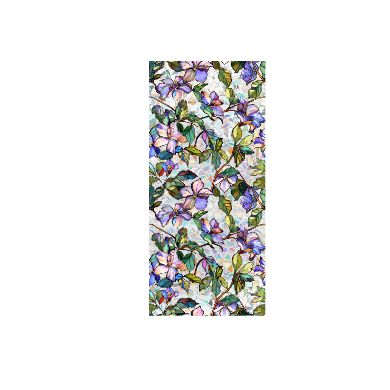 Blickdichte Fensterfolie, Sichtschutzfolie Mit Farbenfrohem Blumenmuster, Elektrostatisch Haftende, Uv-beständige Selbstklebefolie, Geeignet Für Buntglasfenster, 43 X 100 Cm