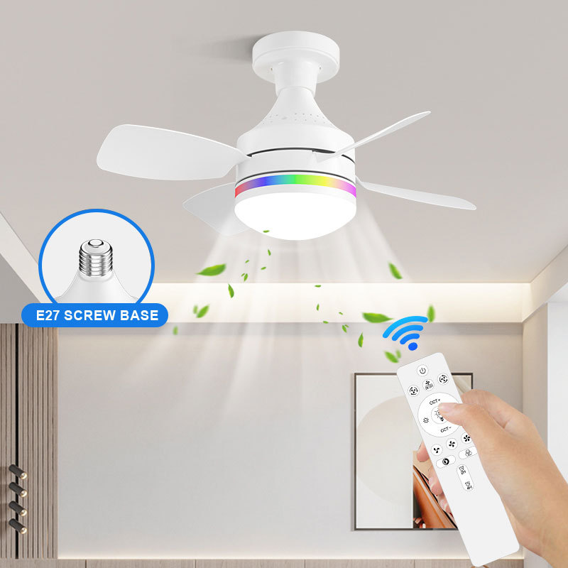 Leiser Vierblattlüfter, Mit Fernbedienung, E27-schraubfassung Für Led, Weiß, 3 Farben + Rgb-dimmung, 85-240 V, Ohne Fassung Oder Verlängerungskabel.