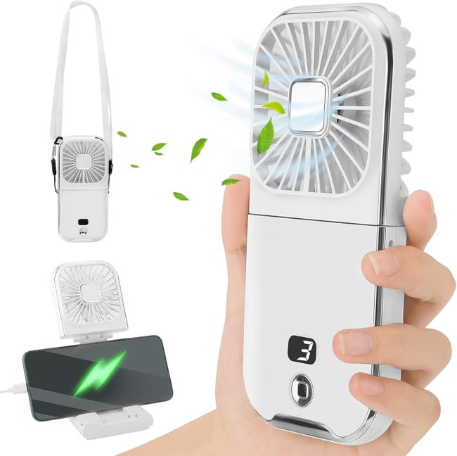 Dieser Tragbare Handventilator Verfügt Über Vier Windgeschwindigkeiten, Usb-ladefunktion Und Einen Leisen Betrieb Und Ist Somit Ideal Für Reisen Im Freien Und Das Büro.