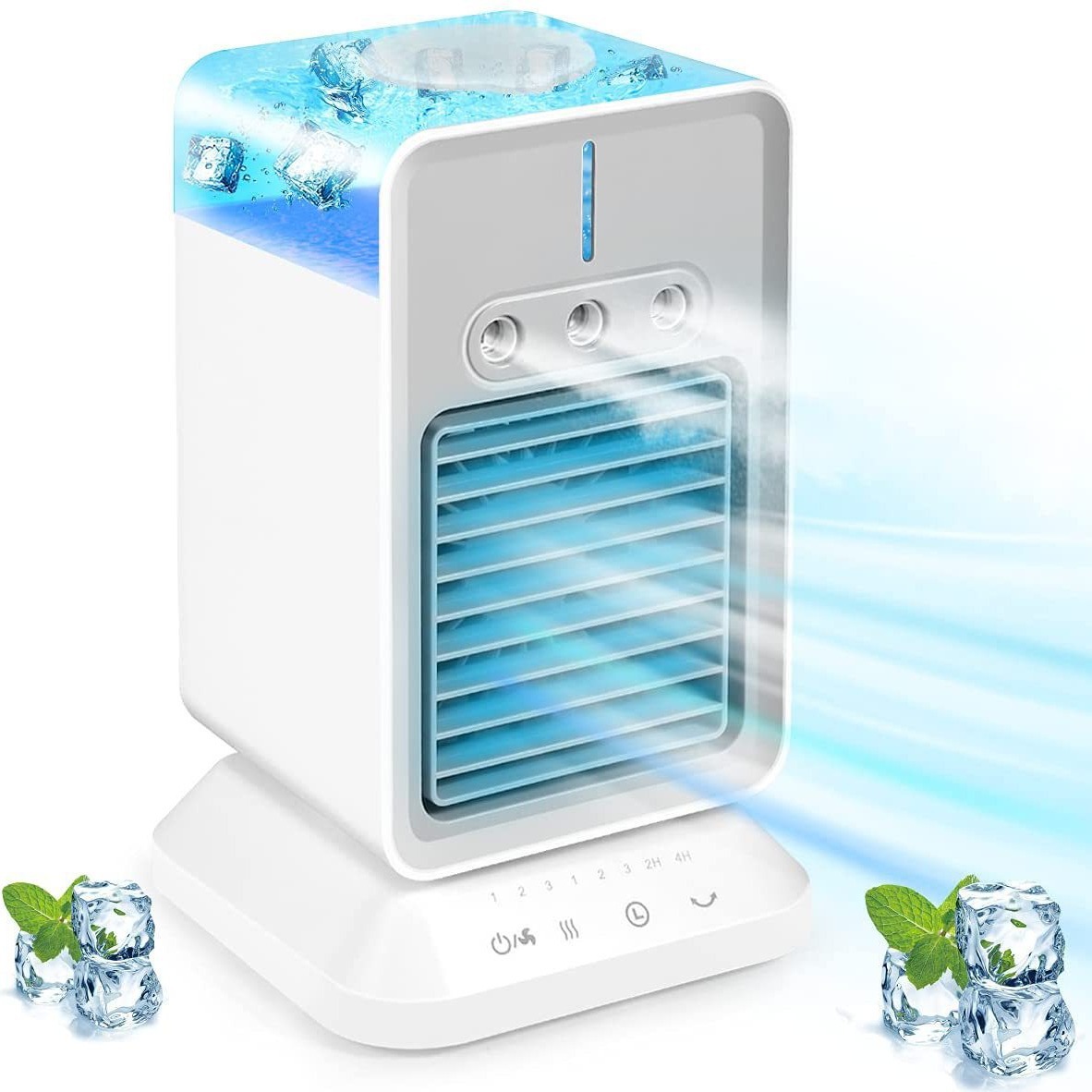 Luftkühler, 3 Lüfterstufen, Weitwinkel-drehluftzufuhr, Mit Befeuchtungsfunktion, Wiederaufladbar.