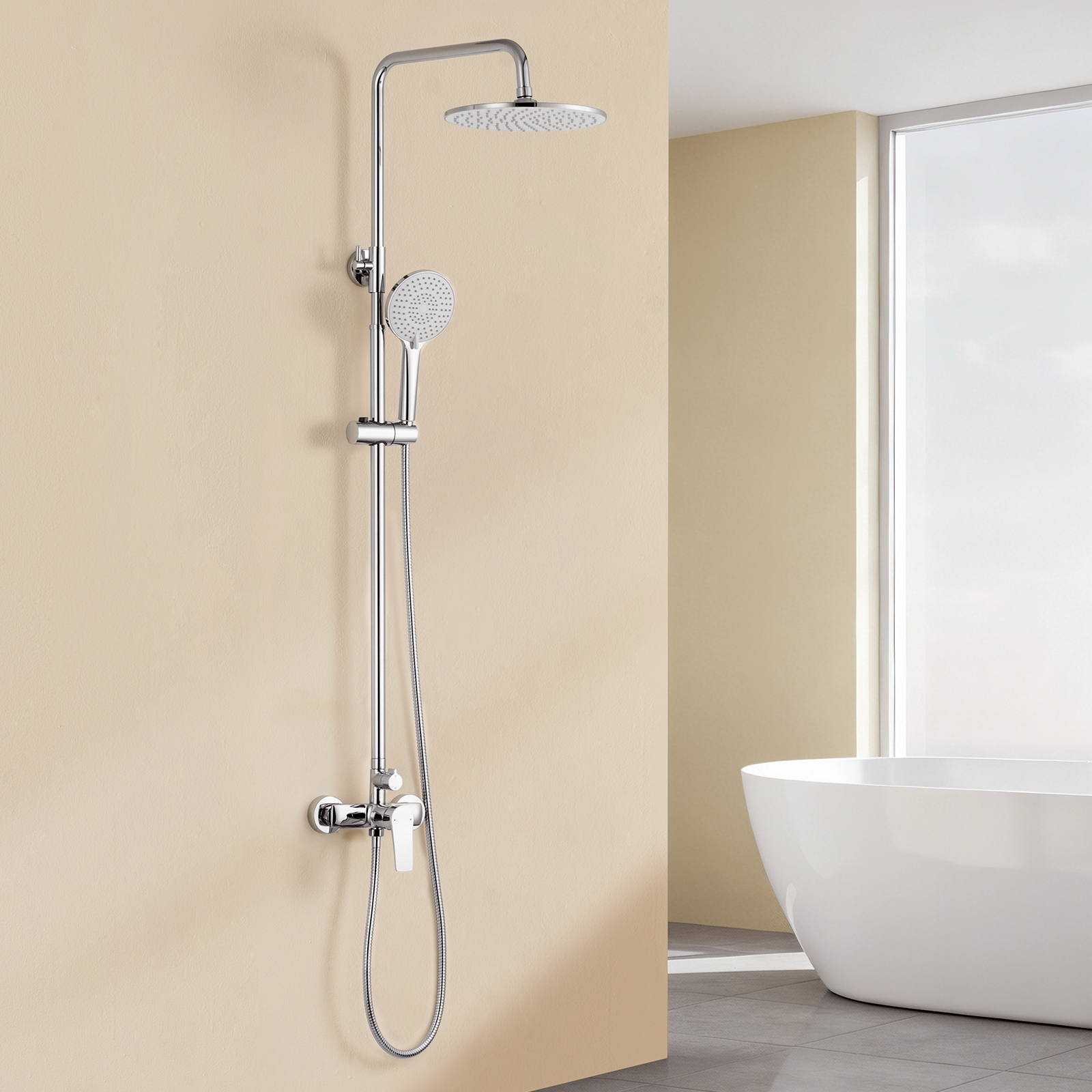 Auralum Duscharmatur Regendusche Komplettset – Duschsystem Mit Höhenverstellbarer Stange, Überkopfbrause & 3 Funktionen Handbrause, Duschgarnitur Schwarz, Duschset Mit Duschkopf Und Armatur,chrom