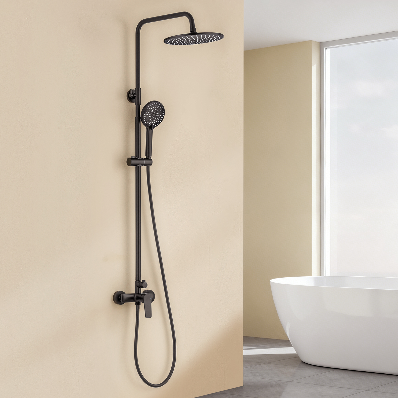 Auralum Duscharmatur Regendusche Komplettset – Duschsystem Schwarz Mit Höhenverstellbarer Stange, Überkopfbrause & 3 Funktionen Handbrause, Duschgarnitur Schwarz, Duschset Mit Duschkopf Und Armatur