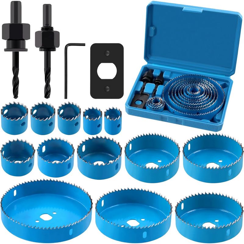 Set Mit 17 Bimetall-lochsägen 19–127 Mm – Kohlenstoffstahl Für Holz, Gipskarton Und Kunststoff – Schnitttiefe 25 Mm