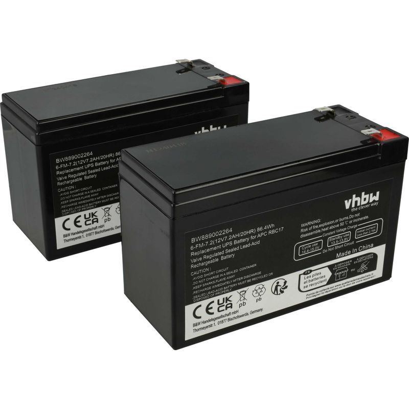 Vhbw 2x Batterie Für Usv & Gerätetypen (7200mah, 12v, Agm)