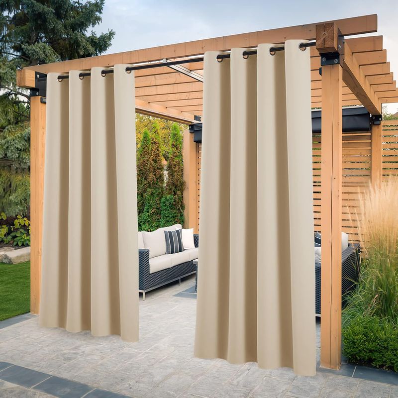 Wasserdichter Outdoor-vorhang, Wärmeisolierend, (gelb-beige, 2 Stück / 132 X 274 Cm), Winddichter Und Uv-beständiger Verdunkelungsvorhang Für Gärten, Pavillons, Pergolen, Balkone Und Terrassen
