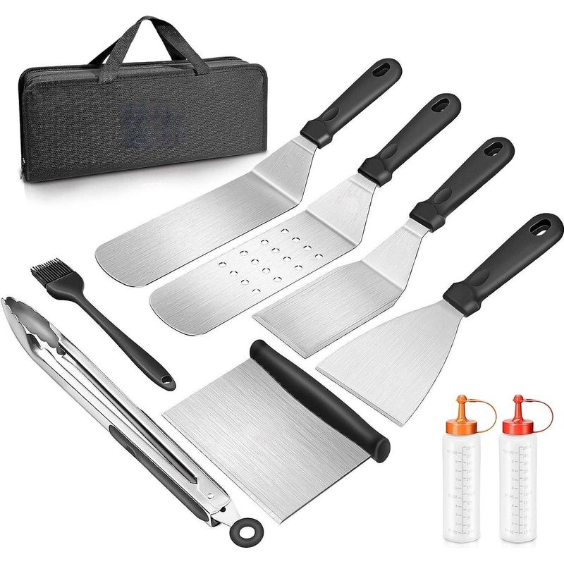 9-teiliges Grillbesteck-set Aus Edelstahl – Pfannenwender, Zange, Schaber, Flaschen – Inklusive Aufbewahrungstasche
