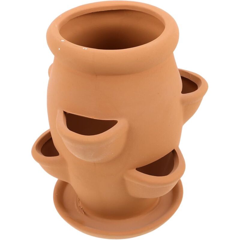 Terrakotta-blumentopf In Form Eines Erdbeerturms. Mit Mehreren Fächern. Für Sukkulenten, Blumen Und Grünpflanzen. Elegantes Design Für Den Garten.