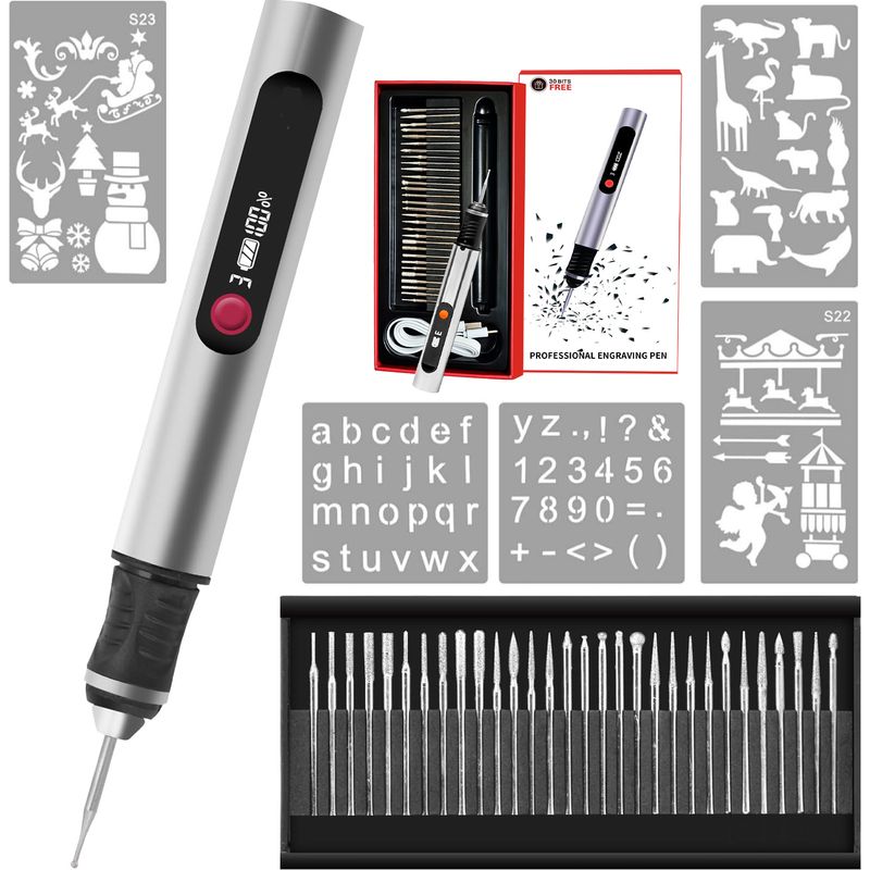 Tragbarer, Kabelloser Gravierstift Für Künstler Und Heimwerker – Gravieren Auf 50 Oberflächen – Ideal Für Anfänger – Wiederaufladbar – 30 Spitzen, Führung Und Schablonen