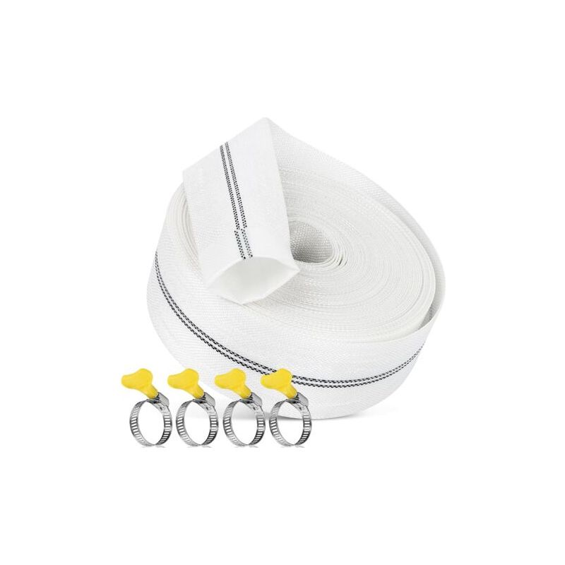 1 1/4" Flachschlauch 32 Mm 20 M Mit 4 Klemmen Für Tauchpumpen Und Gartenbewässerung, Teich, Whirlpool, Schwimmbad Oder Sumpf (32 Mm - 20 M)