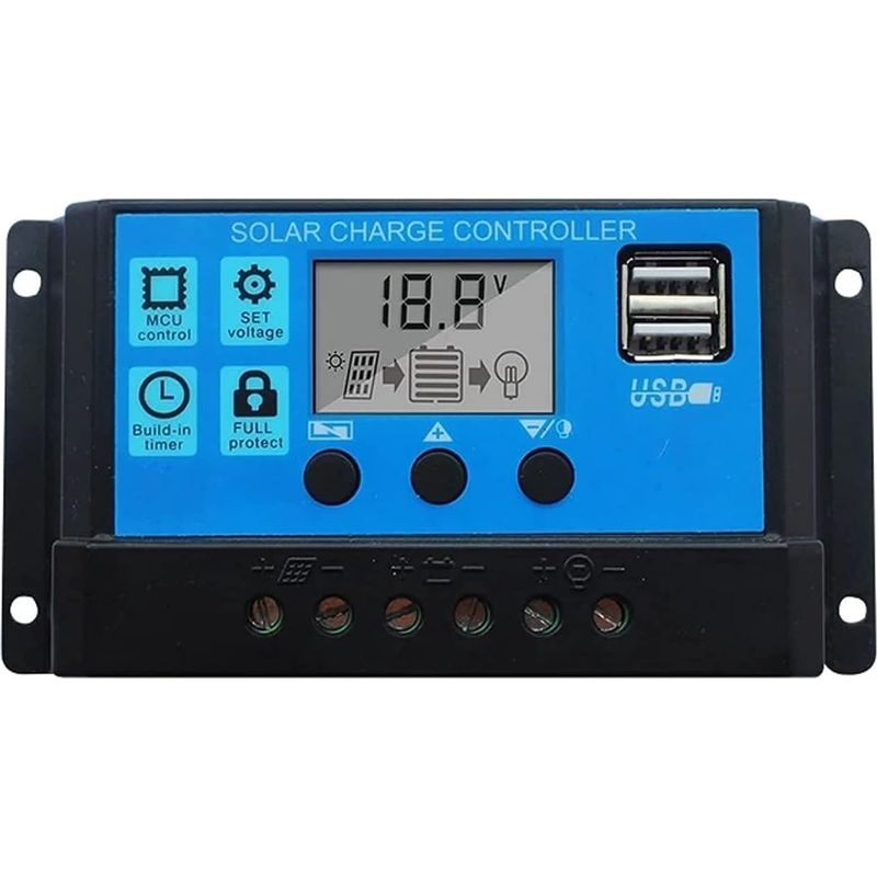 – 10-a-solarladeregler (12 V/24 V) – Lcd-display – Kurzschluss- Und Überlastschutz – 4-stufige Pwm-steuerung – 10-a-usb-anschluss