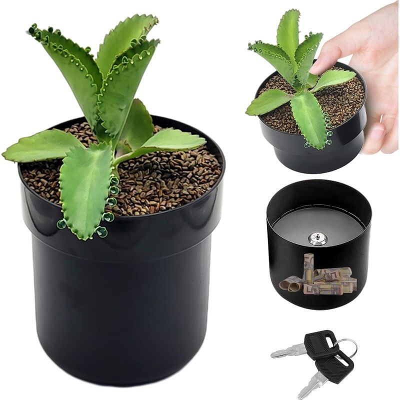 Safe In Form Eines Blumentopfs, Abschließbare, Versteckte Blumenbox, Kreative Aufbewahrungsbox, Geheimes Versteck Für Geld, Schlüssel Und Wertsachen (schwarz)