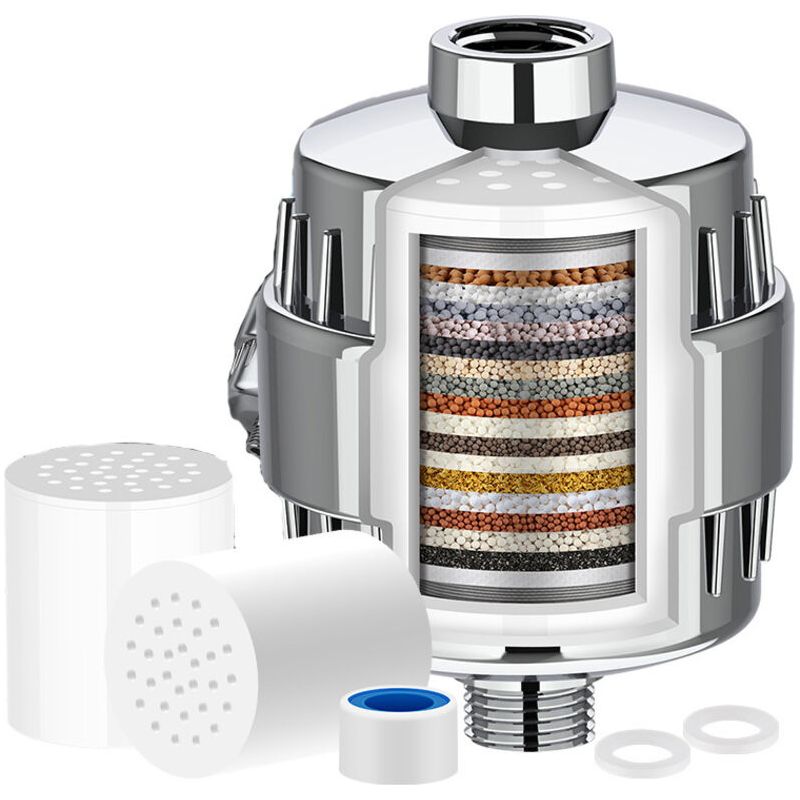 Set Mit 2 Universellen Duschfiltern (20 Filterstufen) + 1 Filter – Wasserreiniger Für Hartes Wasser – Entfernt Schwermetalle Und Ablagerungen