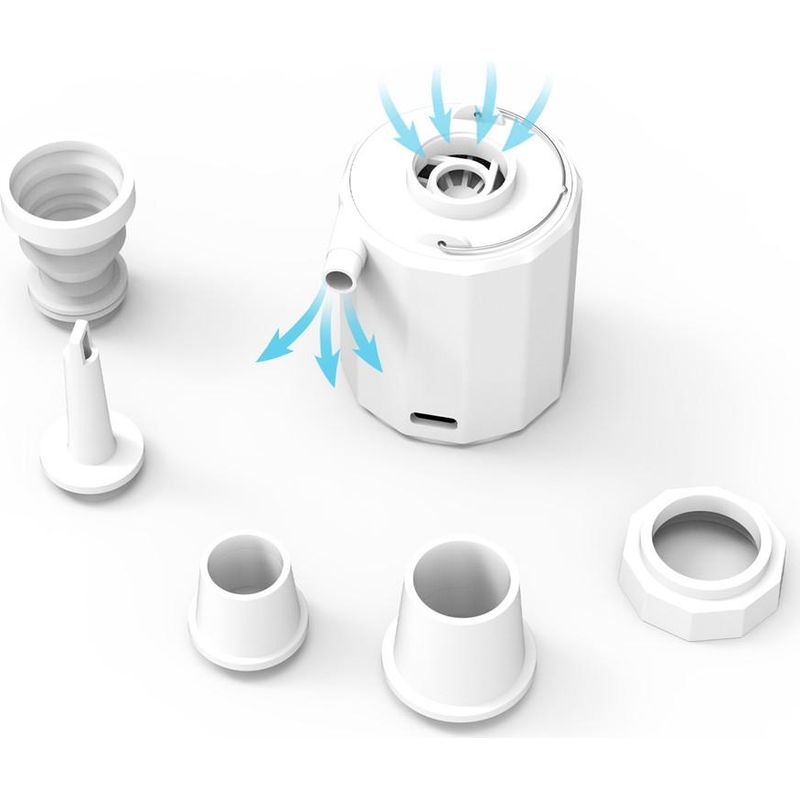 Wiederaufladbare, Tragbare Elektrische Luftpumpe Mit 5 Düsen Und Led-licht Zum Aufpumpen Von Luftmatratzen, Bojen Oder Anderen Poolmatratzen. – Aquaforge