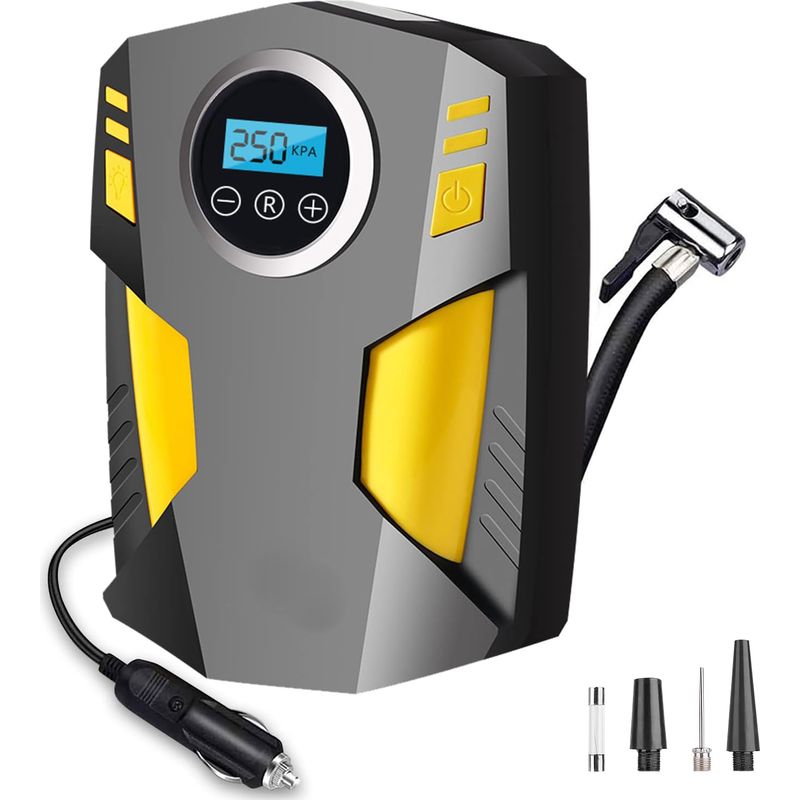 Tragbarer Digitaler Autoreifenfüller Mit 3 Düsenadaptern Und Digitaler Led-leuchte, 12v Schnell-elektro-luftpumpe Für Reifen Und Aufblasbare Gegenstände