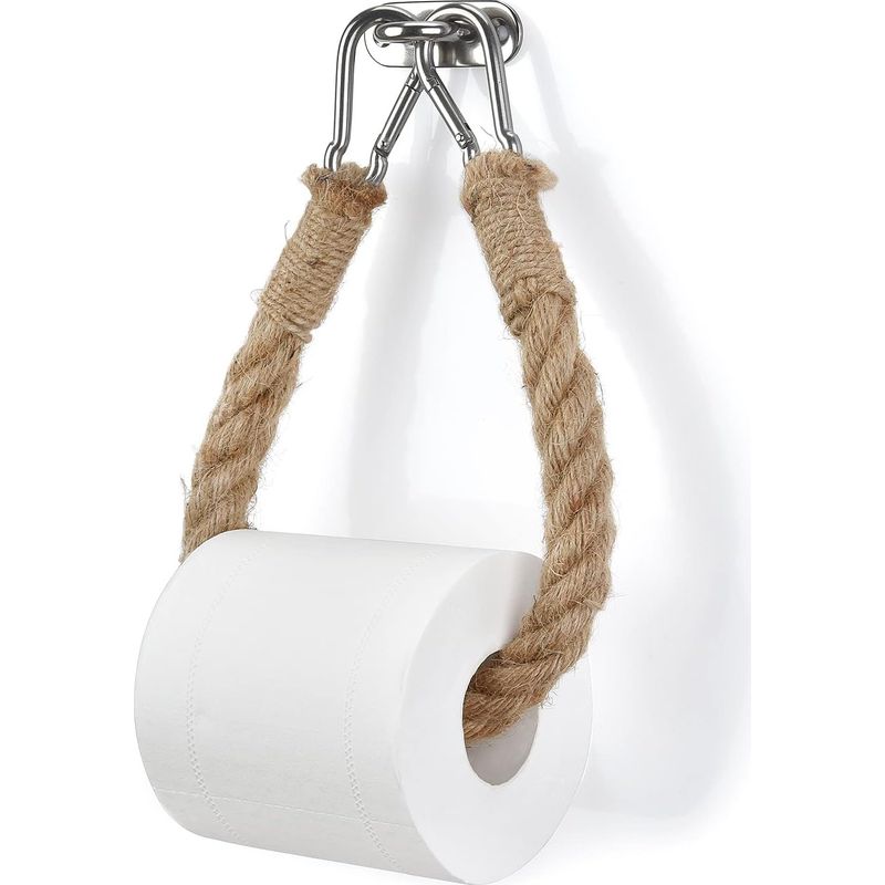 Toilettenpapierrollenhalter, 50 Cm, Braun, Hygienisch, Aus Hanfseil, Zur Wandmontage, Badezimmeraccessoires