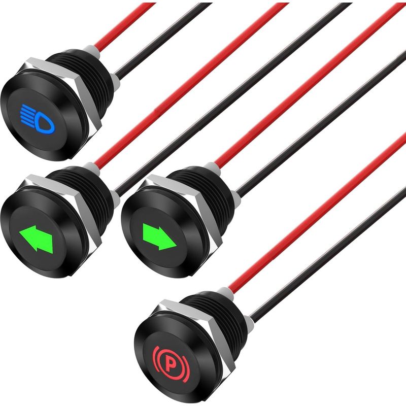 4 Stück 12-24 V 12 Mm Dc Led-kontrollleuchte Aus Metall, Led-panel-anzeige, 12-v-leuchte, Für Transporter, Boote Und Universelle Fahrzeuge (grün × 2, Gelb × 1, Blau × 2)