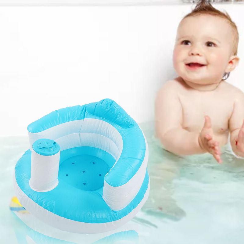 Aufblasbarer Babybadesitz, Kindersitzkissen, Tragbarer Duschhocker, Blauer Stuhl