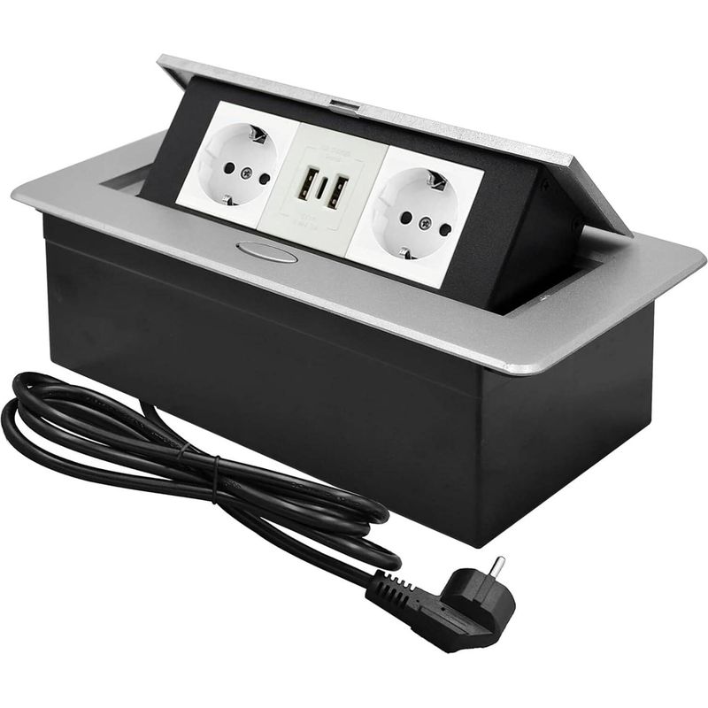 – Versenkte Steckdose – Ausziehbare Steckdosenleiste Mit 2 Steckdosen, Usb-anschluss Und Usb-c-anschluss – Einfache Installation Für Küche Und Büro – 1,8 M Kabel