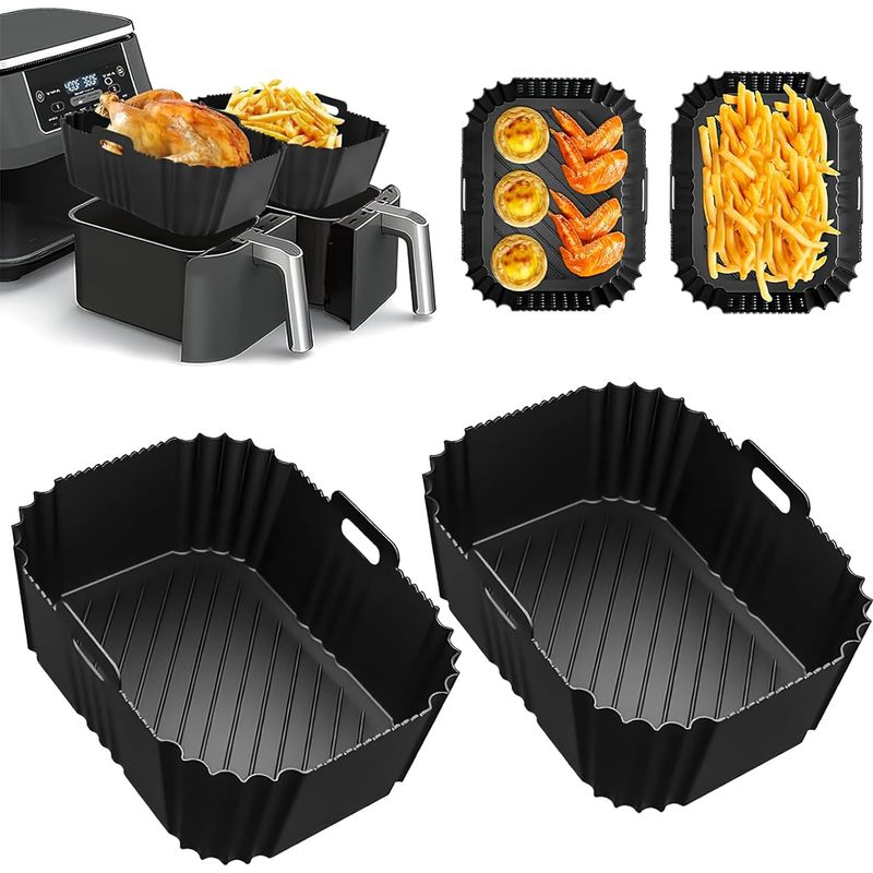 Zubehör Für Dual-zone-heißluftfritteusen, 2-teilige Silikon-heißluftfritteusenform, Kompatibel Mit Ninja Af300eu, Af400eu, Af451eu Und Dual-zone-heißluftfritteusen 7,6-10 L (schwarz)