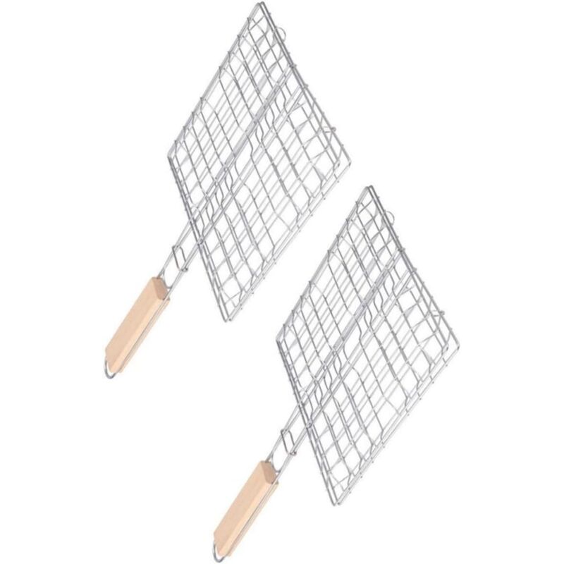 Set Aus 2 Quadratischen Grillrosten Aus Edelstahl Mit Holzgriffen Zum Grillen Von Steaks Und Anderen Grillgerichten. – Aquaforge