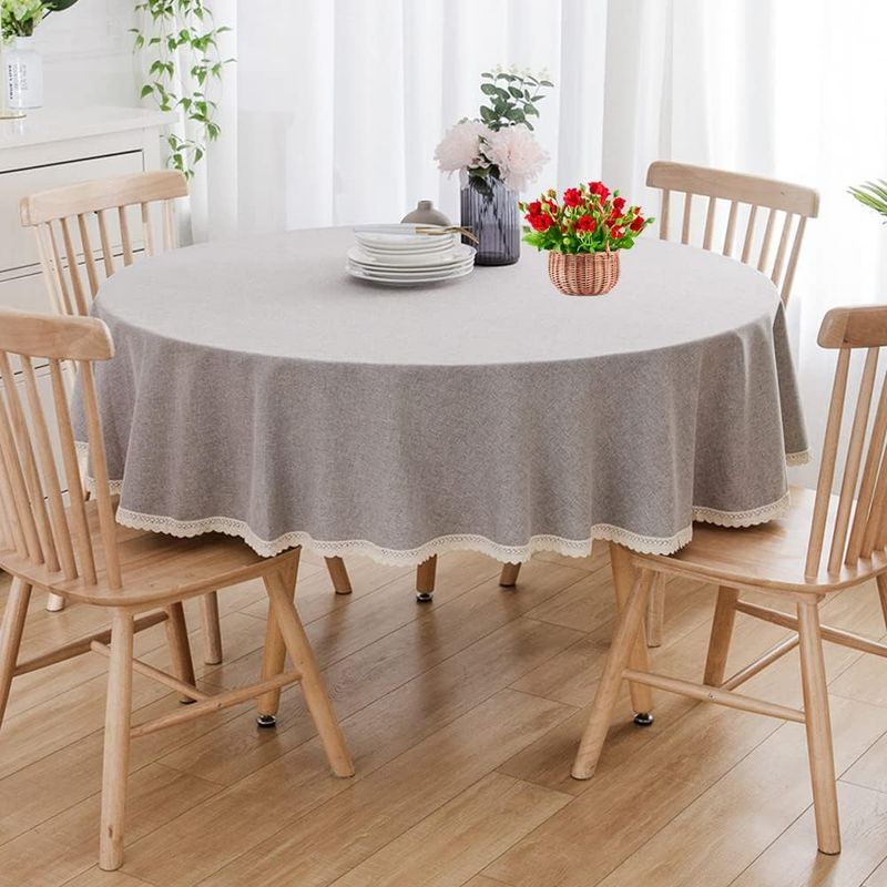 Runde, Wasserdichte Tischdecke Mit Handgefertigter Spitzenborte, Ideal Für Küche, Esszimmer Und Andere Räume. (1 Stück, Grau, 140 Cm)