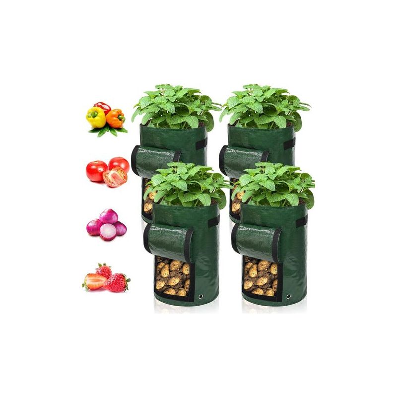 Set Mit 4 Pflanzsäcken Für Kartoffeln, Karotten, Tomaten, Gurken Und Anderes Gemüse. Hergestellt Aus Umweltfreundlichem Polyethylen.