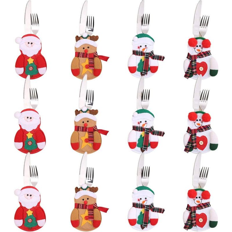 Weihnachtsdekoration: Besteckhalter (12-teilig), Tischdekoration, Schneemann-motiv, Geschenkideen - Rapanda