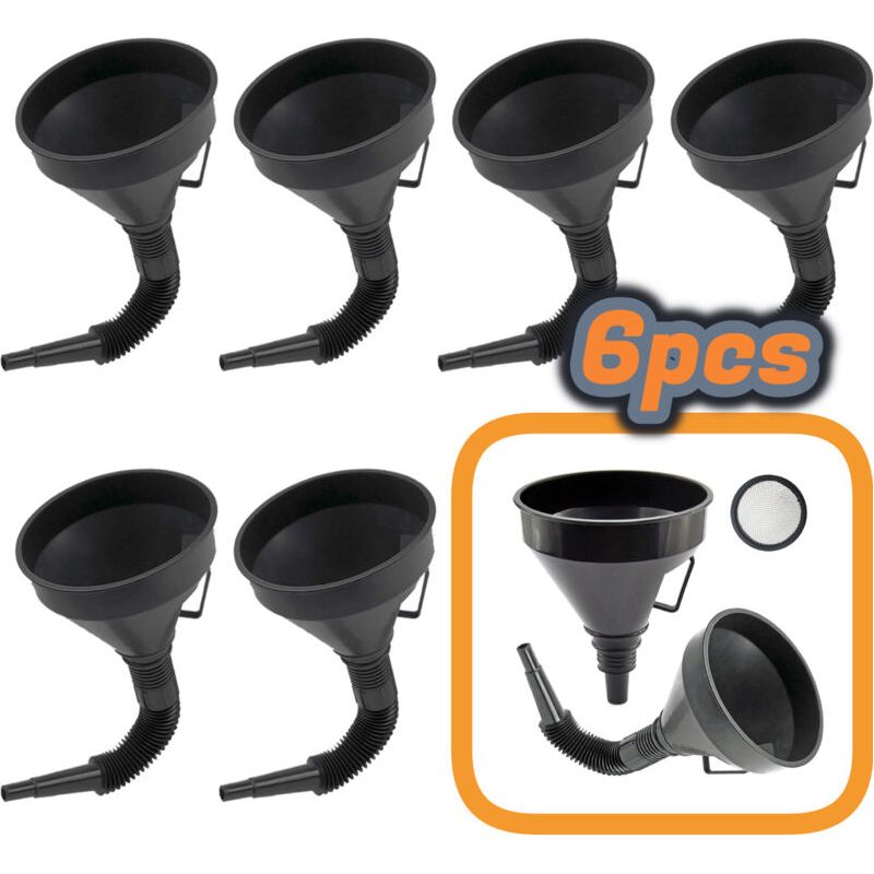 Großer Mehrzwecktrichter Mit Filter Und Flexibler Düse – Kraftstoffe, Öle Und Flüssigkeiten – 6er-pack