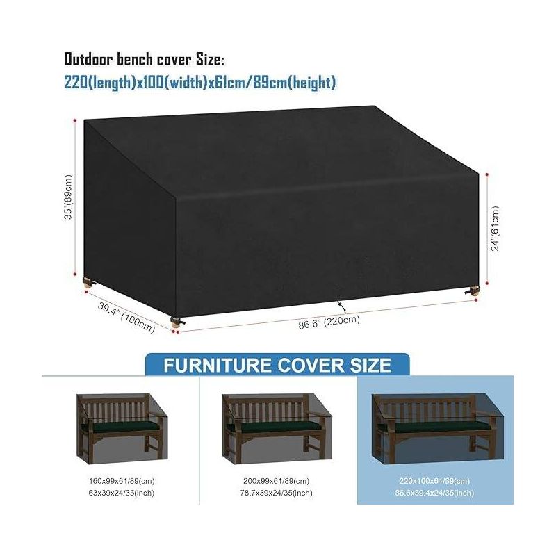 Schutzhülle Für 3-sitzer-gartenbank, 220 X 100 X 89 Cm, Wasserdicht, Für Gartenmöbel, Oxford-gewebe, Winddicht, Uv-beständig, Mit Schnalle, Schwarz