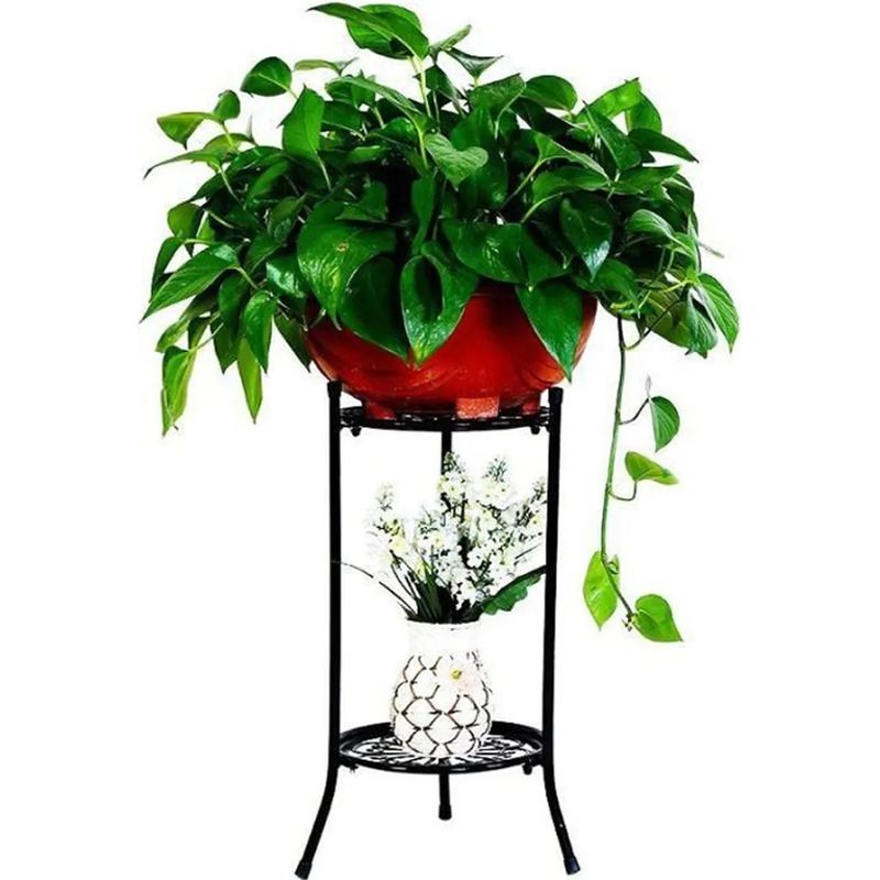 Zweistöckiger Pflanzenständer Aus Metall Für 50x24cm Blumentöpfe, Schwarz, Hoher Pflanzenständer Für Drinnen Und Draußen, Blumentopfhalter, Gartentisch, Terrasse
