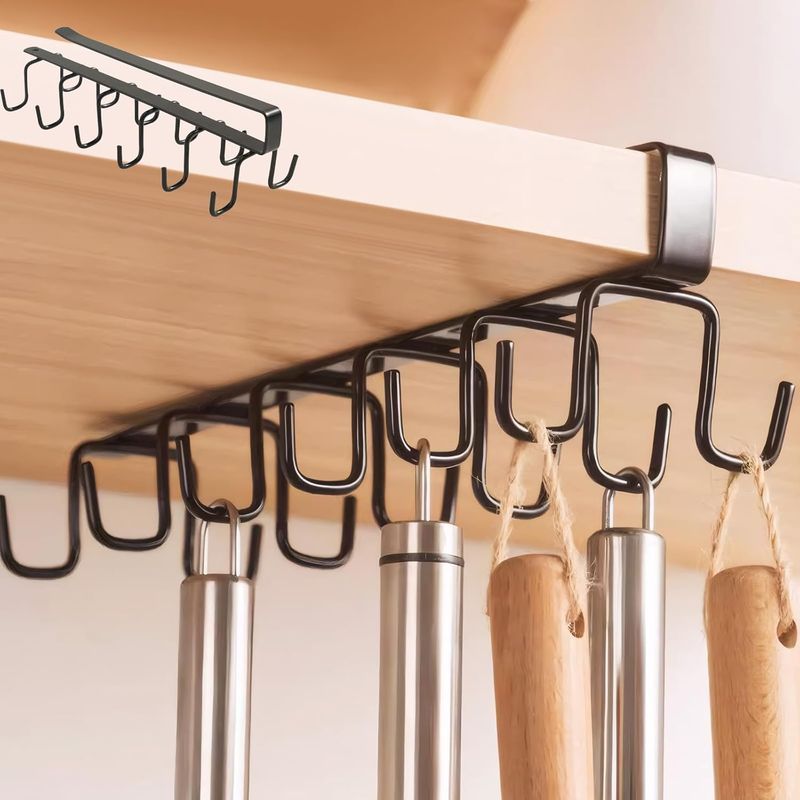 Ein Unterschrankhaken Mit 12 Zweireihigen Haken, Nagelfreie Montage, Geeignet Zum Aufhängen Von Tassen, Geschirr, Schals, Gürteln, Schlüsseln Und Anderen Gegenständen Sowie Für Regale.